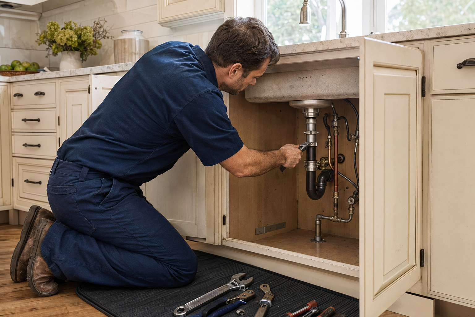 FischCo professional completing a careful under-sink repair